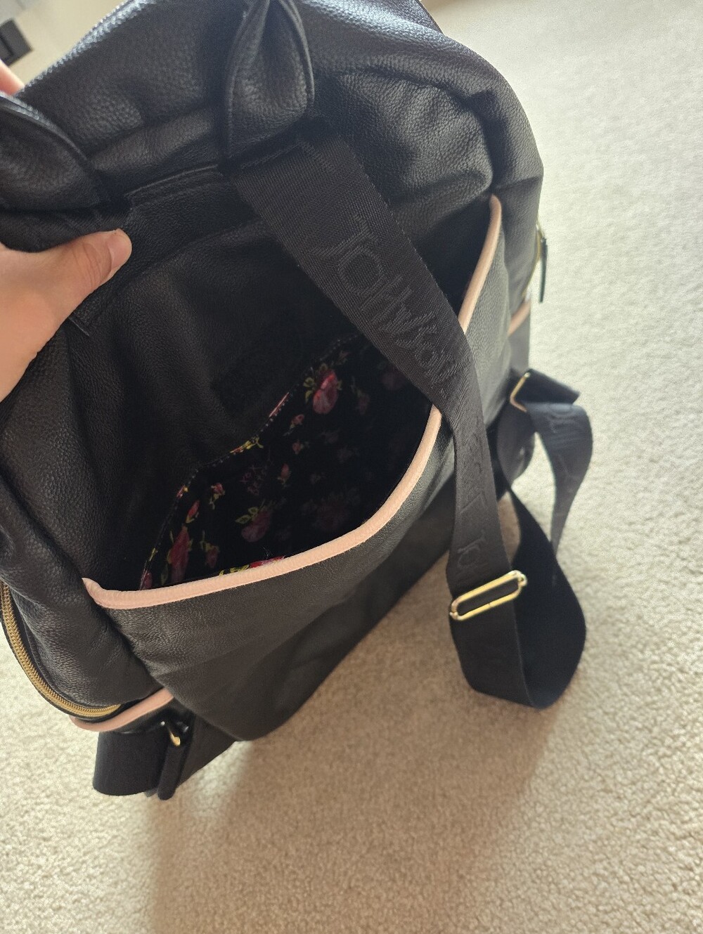 Betsey Johnson Backpack Pink Black DOTS Quilted Hearts Festival Travel Bag - Picture 9 of 16